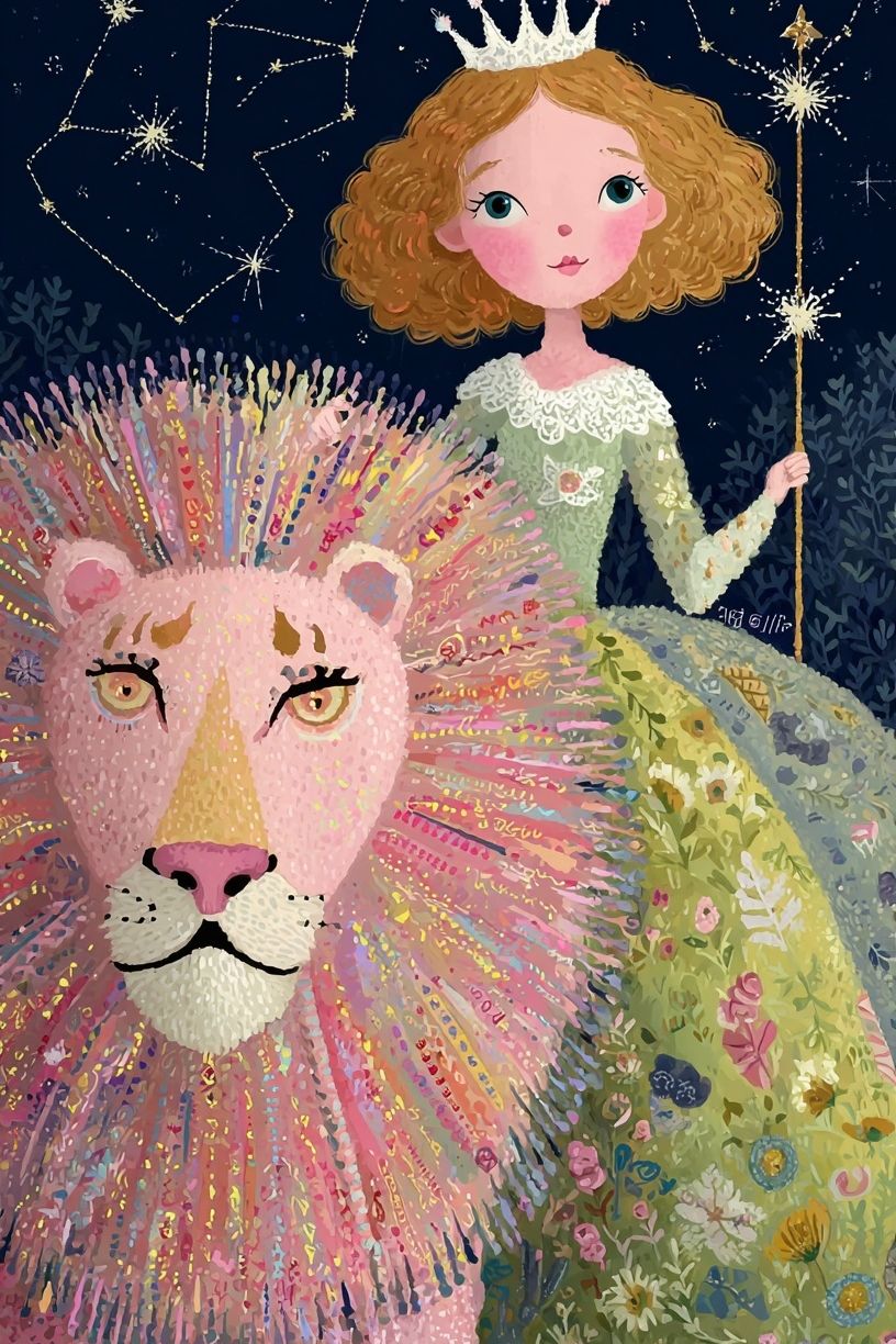 Princess and Lion — Whimsical Print. poster detail
