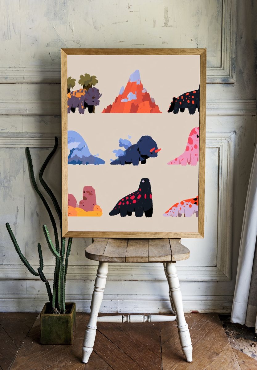 Cute Dinosaur Nursery Poster. room preview