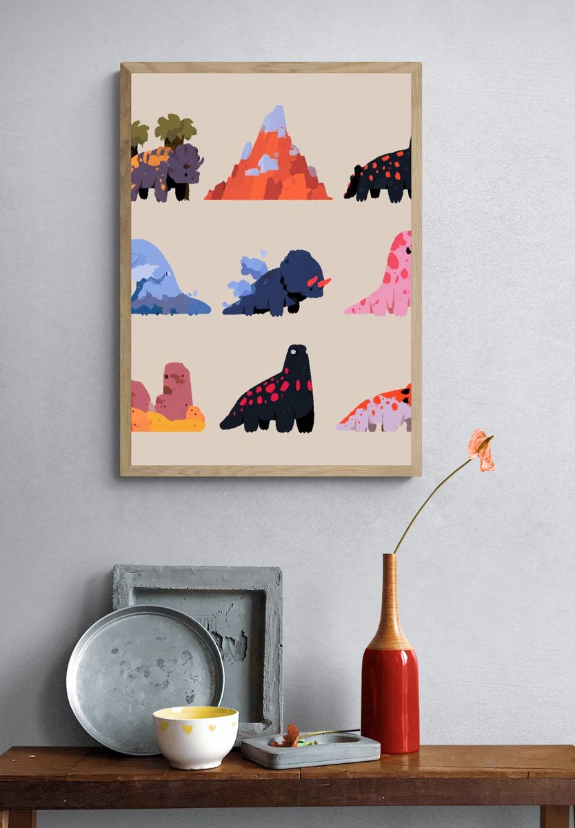 Cute Dinosaur Nursery Poster. — room view 3