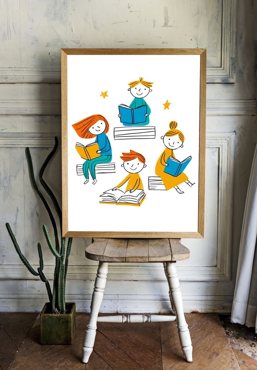 Children Reading Illustration Poster. room preview
