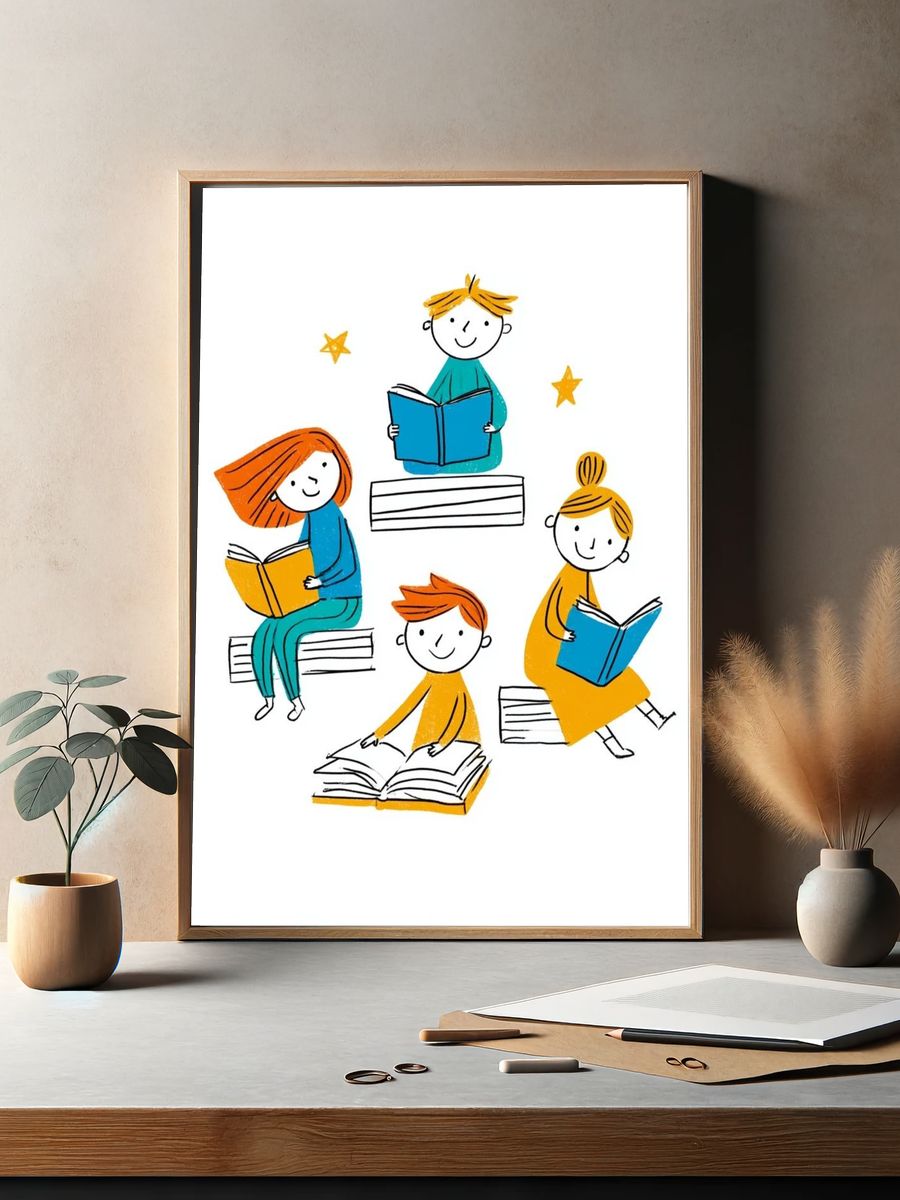 Children Reading Illustration Poster. — room view 2