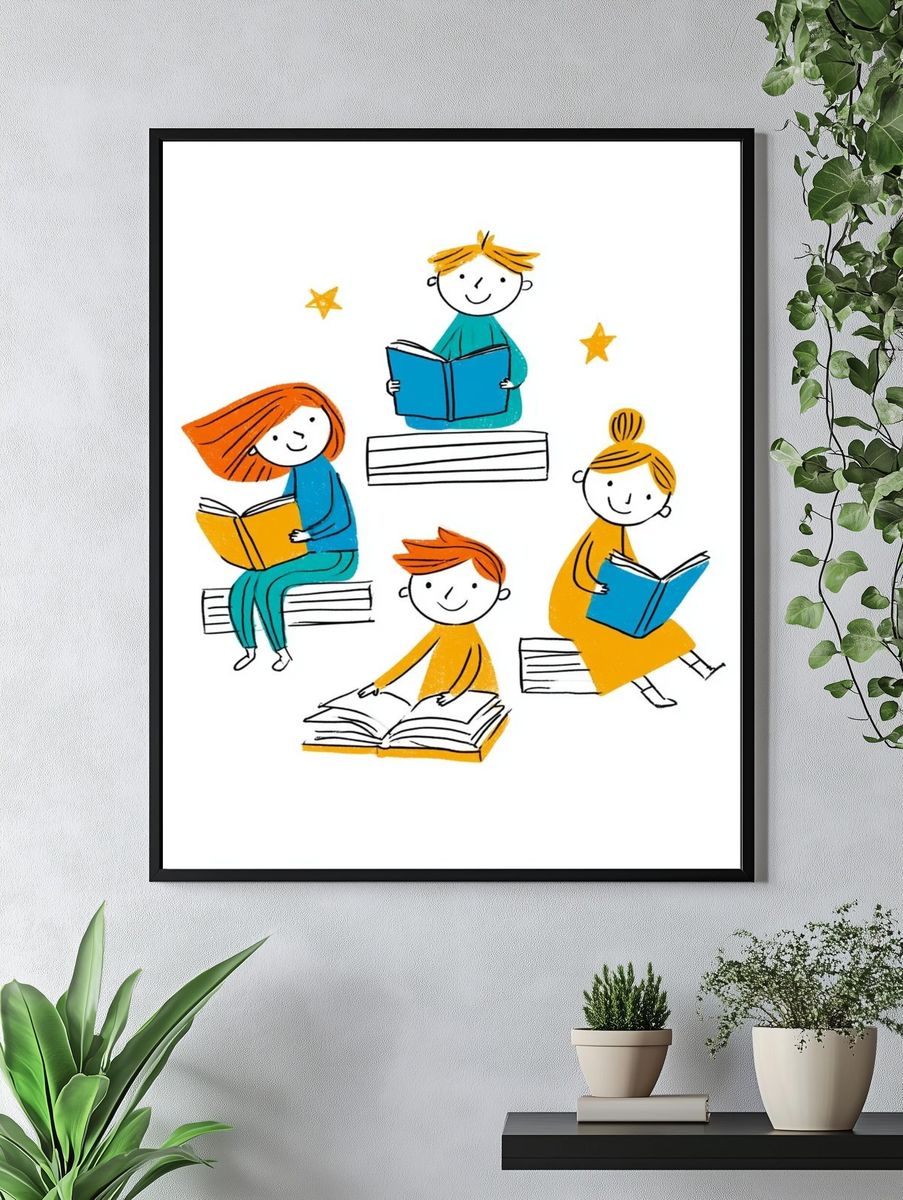 Children Reading Illustration Poster. — room view 4