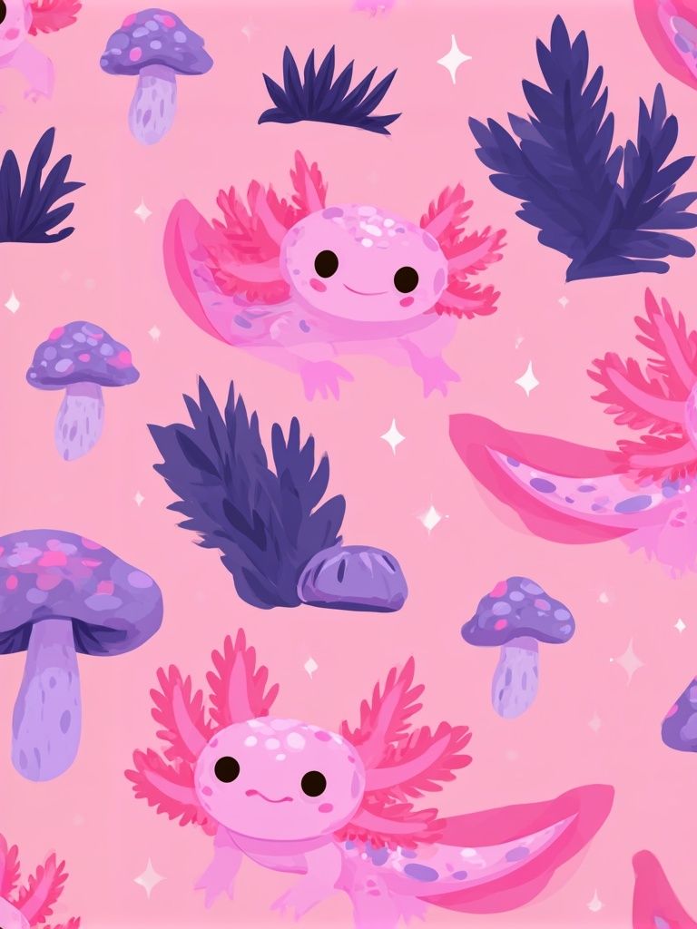 Axolotl Mushroom Pattern Poster. poster — kids art