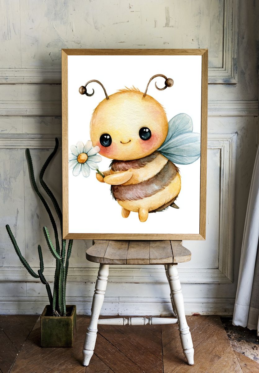 Cute Bumblebee Watercolor Poster. — room view 1