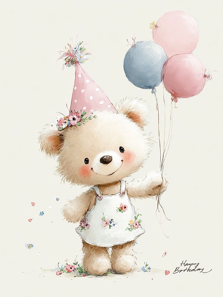 Cute Birthday Bear Illustration Poster. poster — kids art