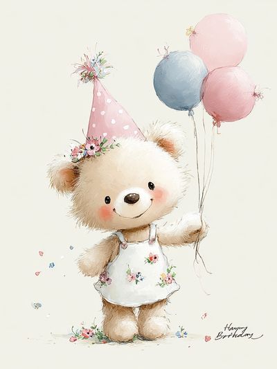 Cute Birthday Bear Illustration Poster. poster