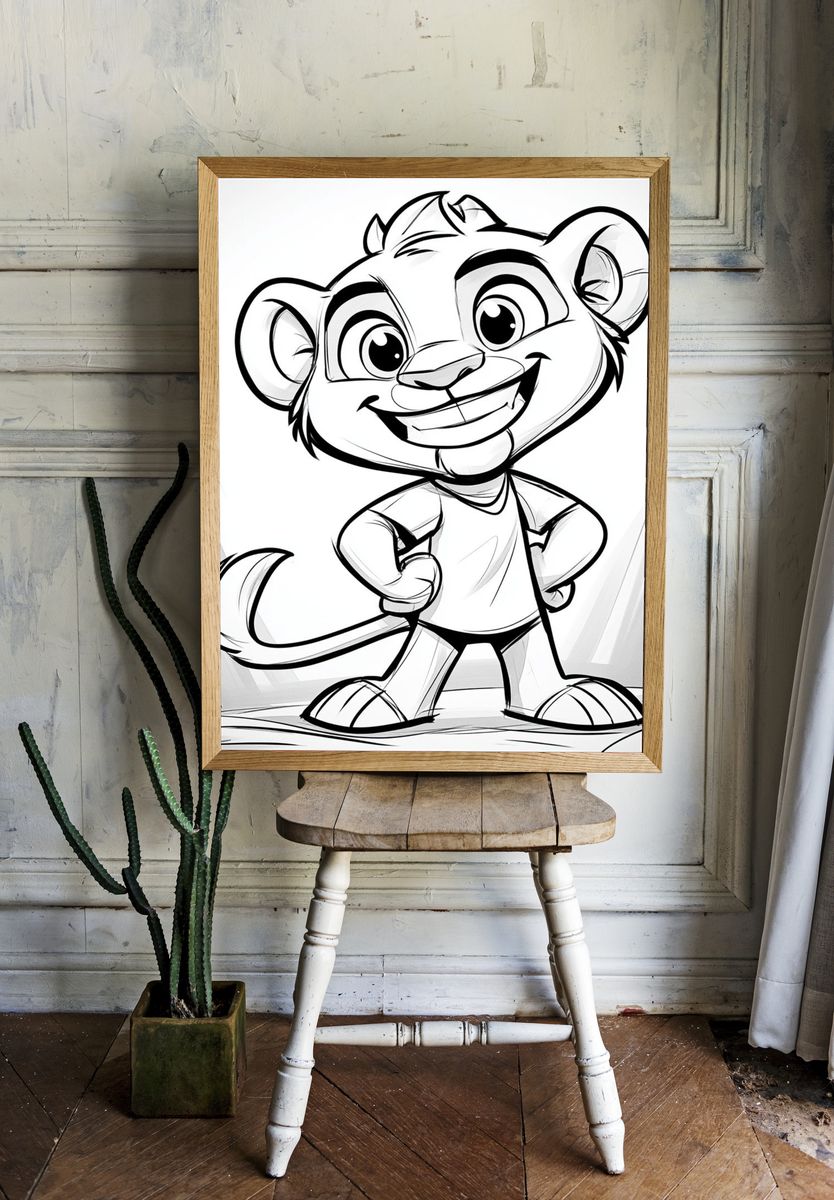 Smiling Lion Cub Cartoon Poster. room preview