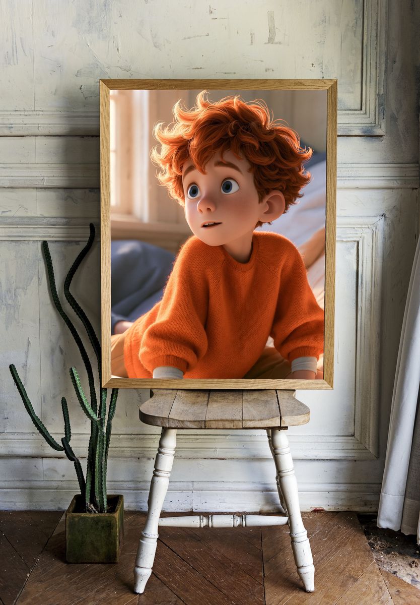 Curious Red-Haired Boy Portrait Print. — room view 1