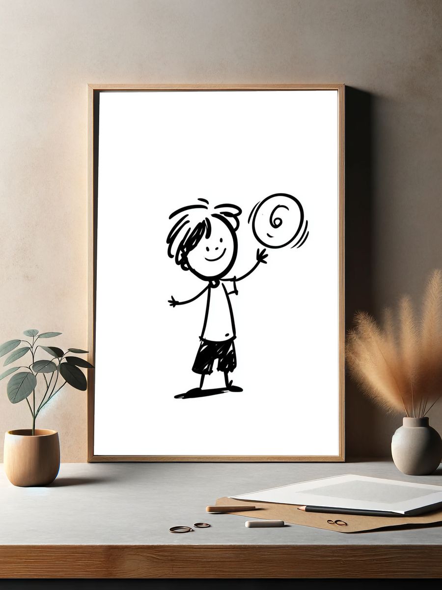 Child with Ball Line Art Poster. — room view 2