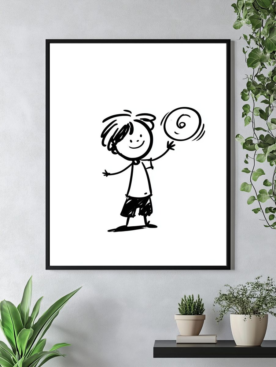 Child with Ball Line Art Poster. — room view 4
