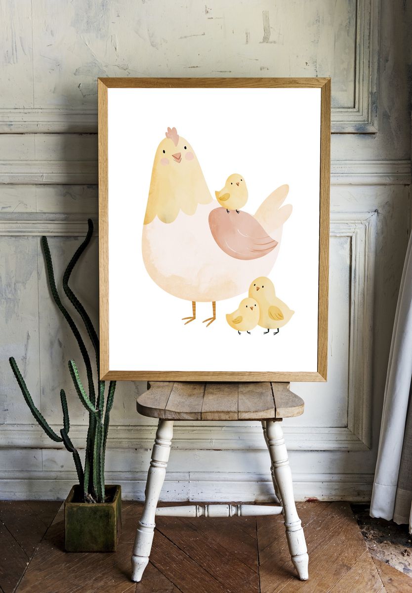 Cute Chick Family Illustration Poster. — room view 1