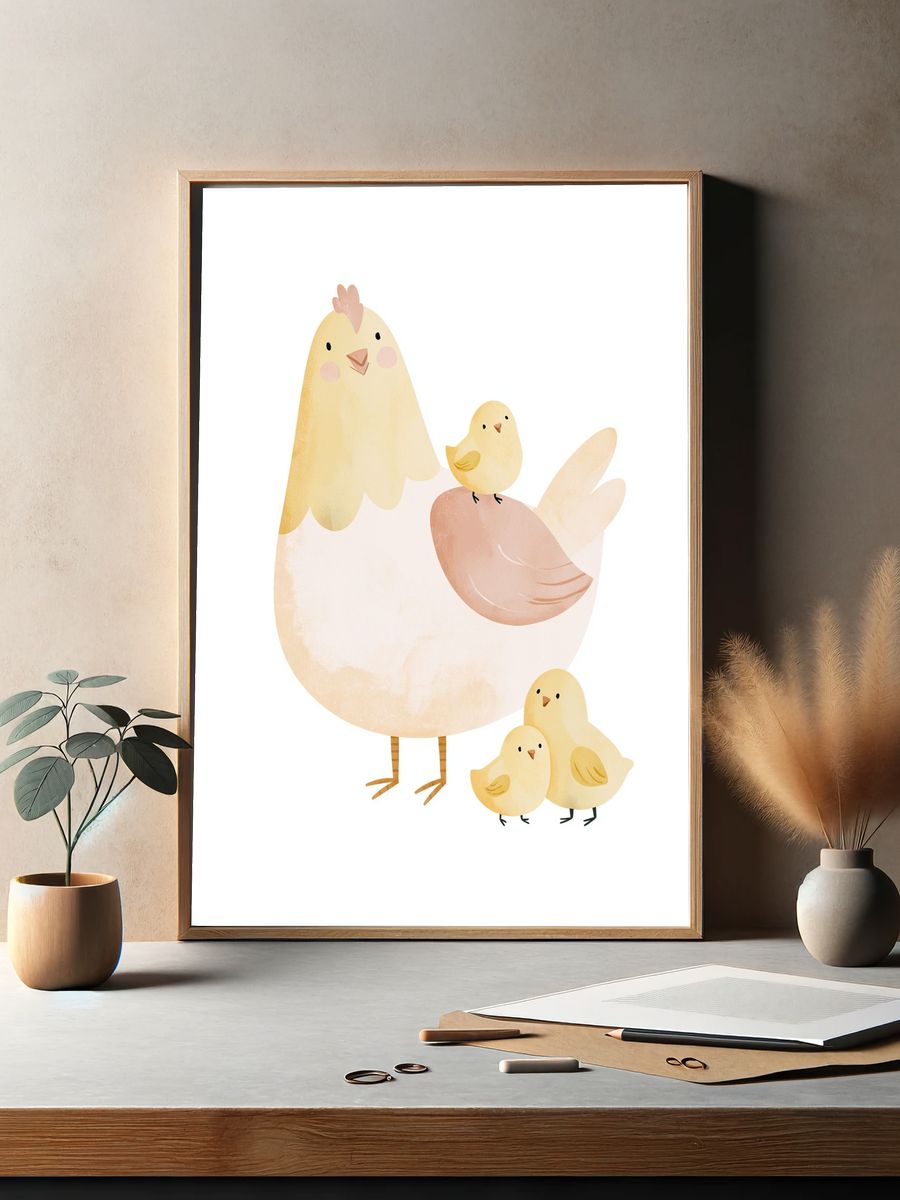 Cute Chick Family Illustration Poster. — room view 2