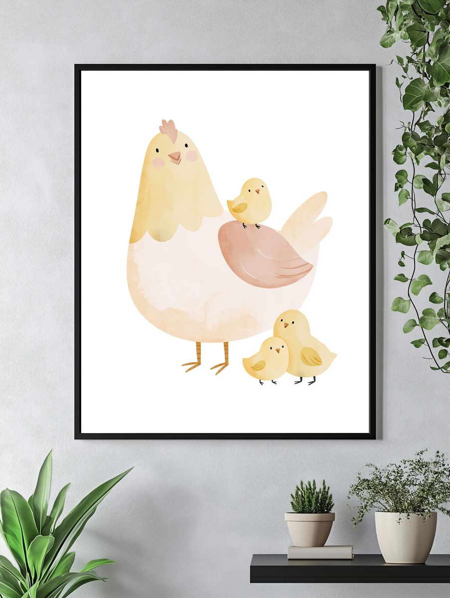 Cute Chick Family Illustration Poster. — room view 4
