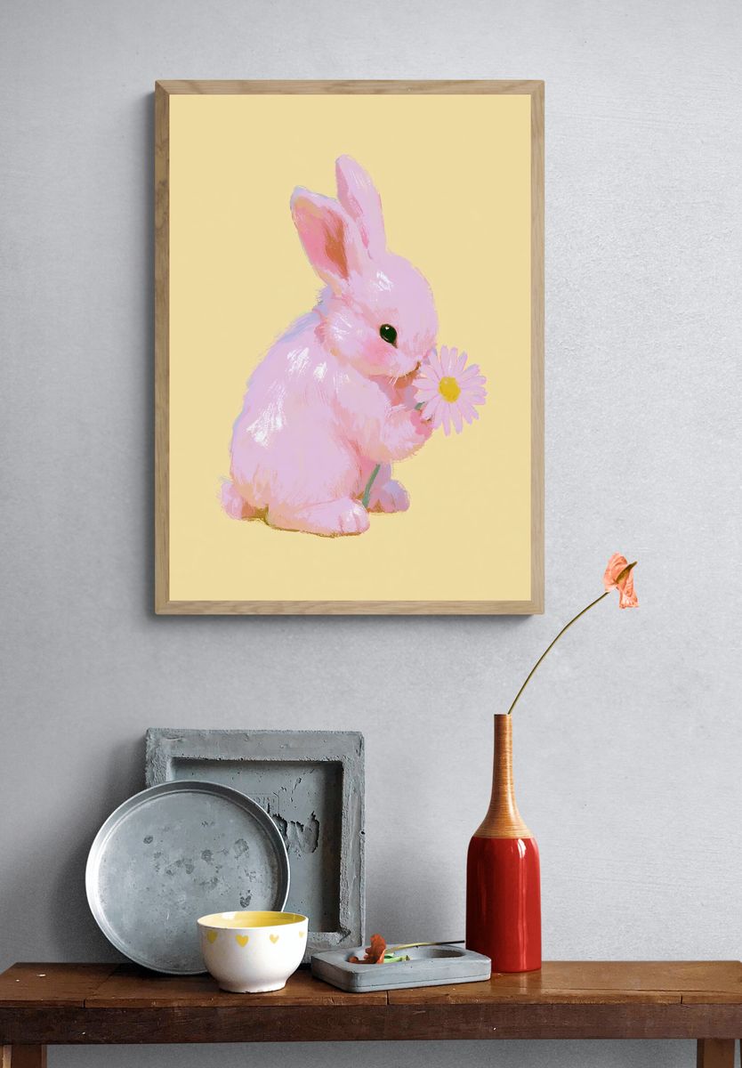 Pink Bunny with Daisy Print. — room view 3