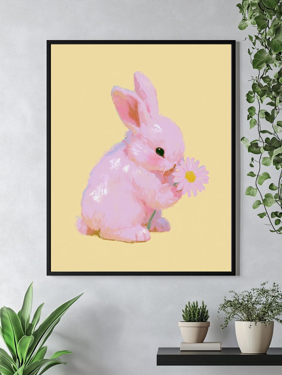 Pink Bunny with Daisy Print. — room view 4