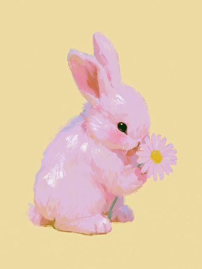 Pink Bunny with Daisy Print. poster