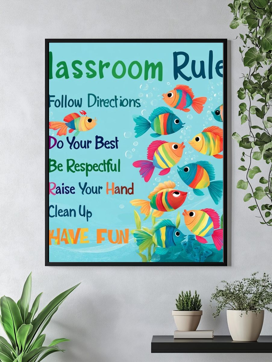 Classroom Rules Fish Illustration Poster. — room view 4