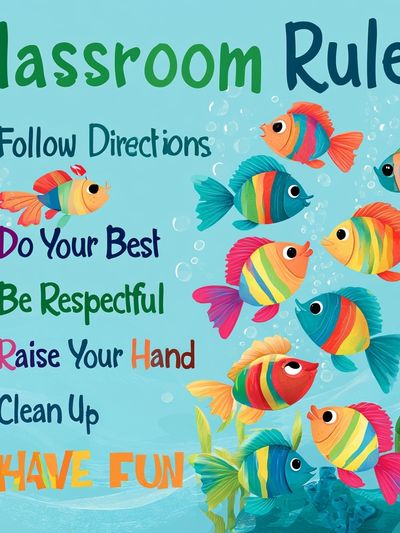 Classroom Rules Fish Illustration Poster.