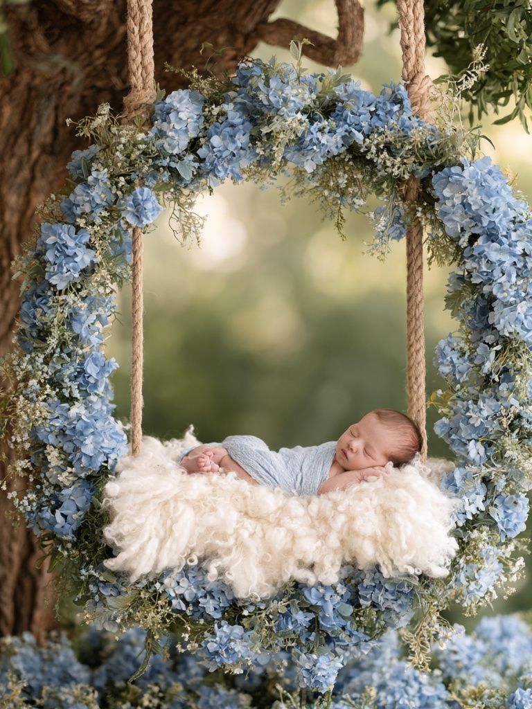 Sleeping Baby Floral Swing Poster. poster detail