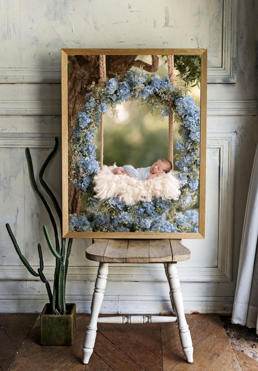 Sleeping Baby Floral Swing Poster. — room view 1