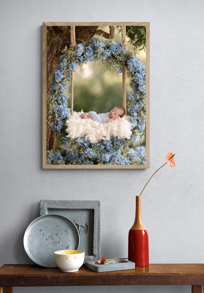 Sleeping Baby Floral Swing Poster. — room view 3