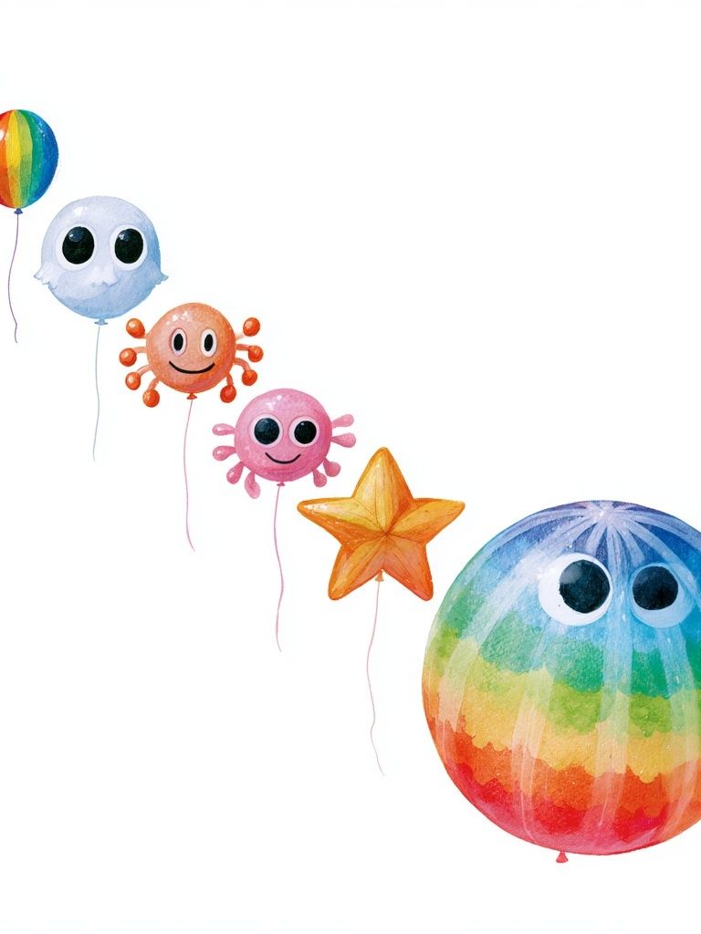 Rainbow Balloon Friends Illustration Poster. poster detail