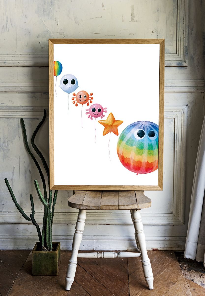 Rainbow Balloon Friends Illustration Poster. — room view 1