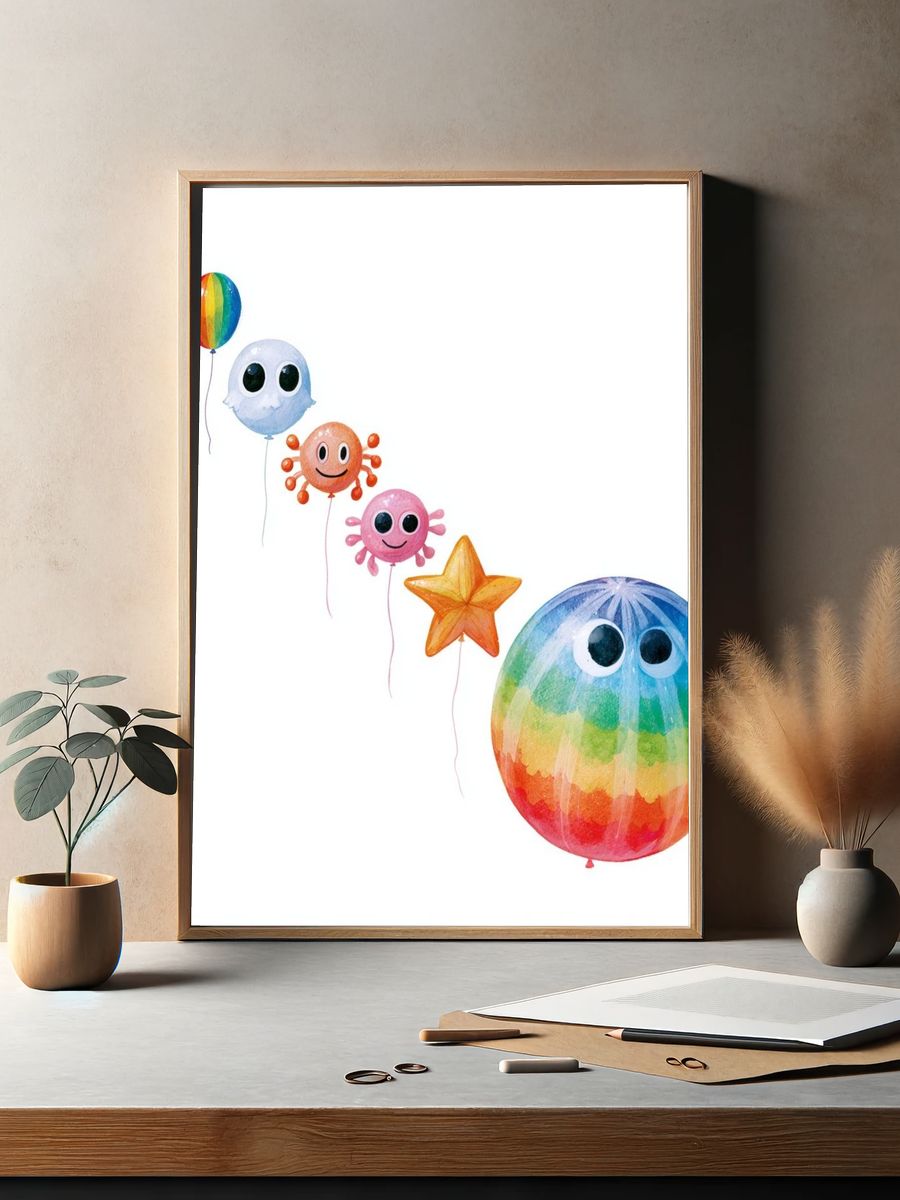 Rainbow Balloon Friends Illustration Poster. — room view 2