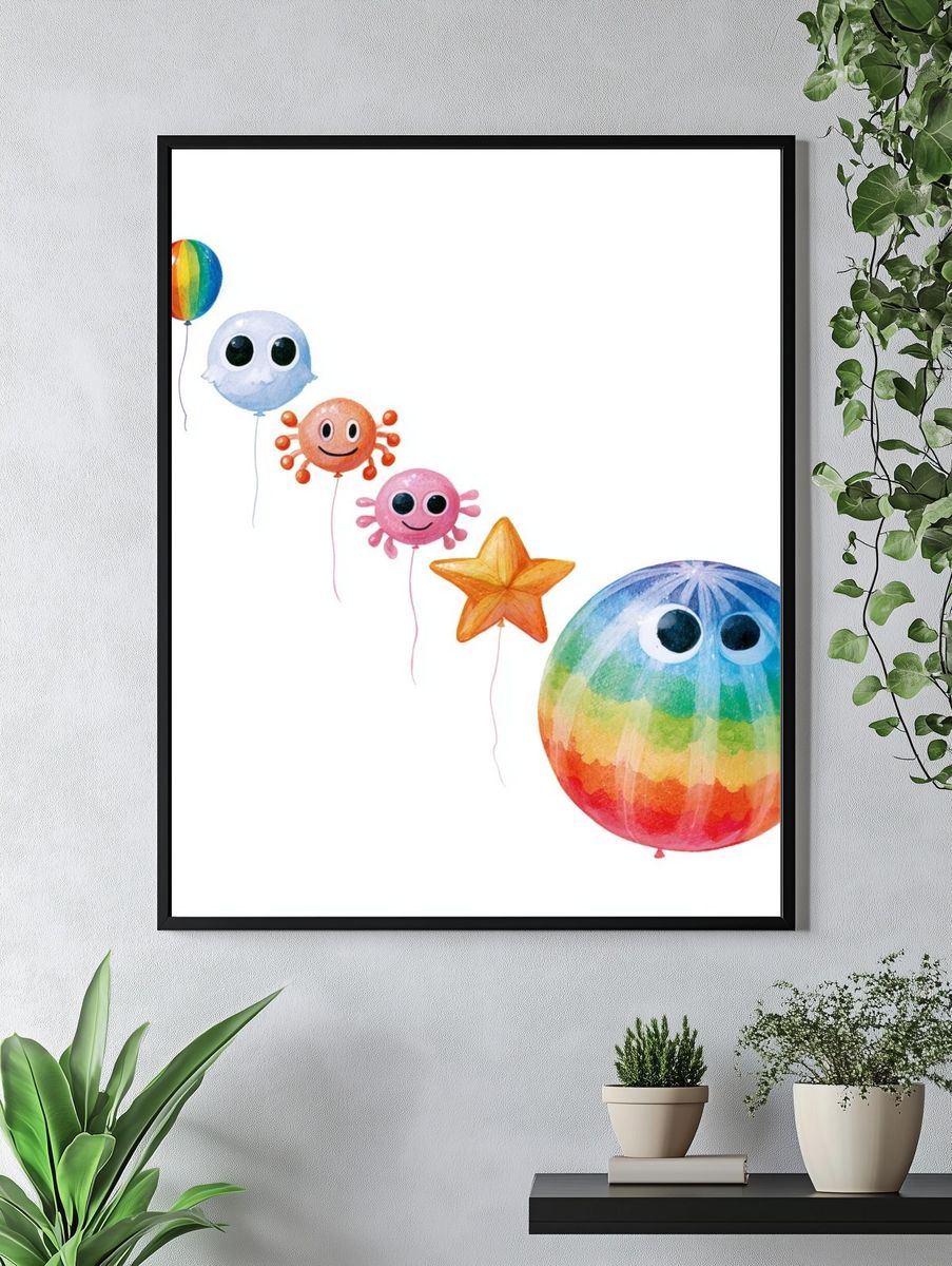 Rainbow Balloon Friends Illustration Poster. — room view 4
