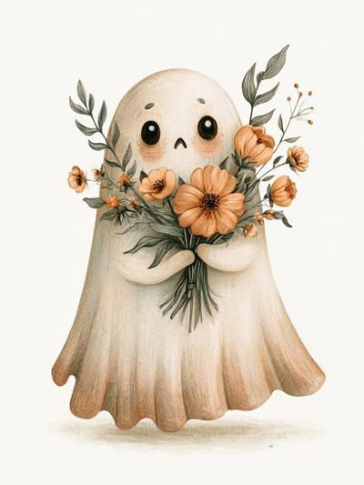 Ghost with Flowers Illustration Poster. poster
