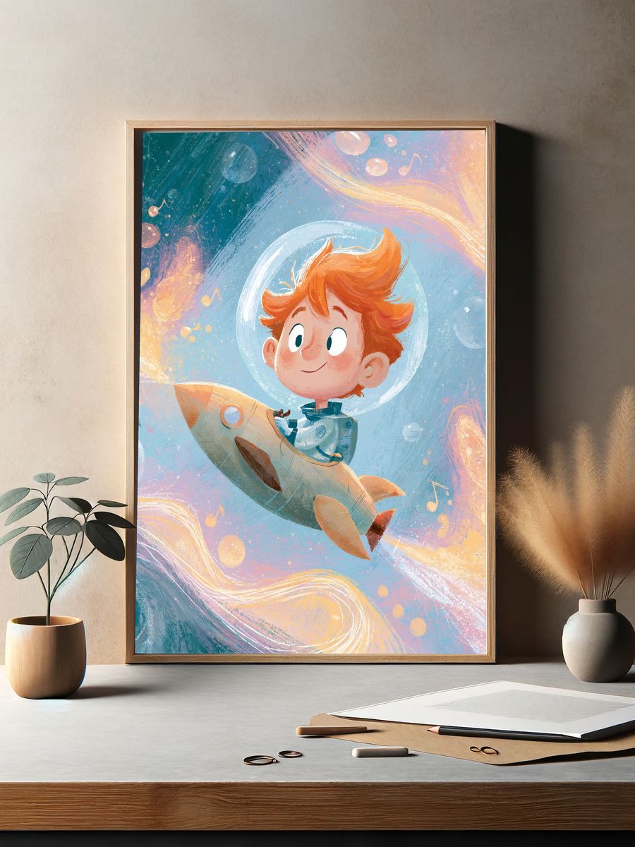 Space Boy Rocket Ride Print. — room view 2