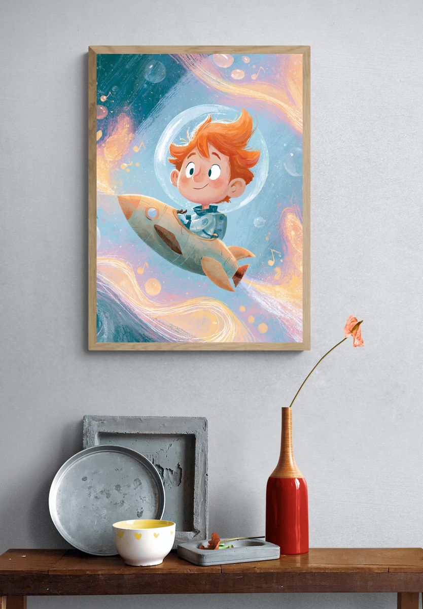 Space Boy Rocket Ride Print. — room view 3