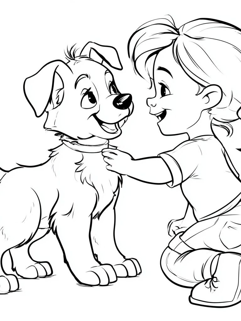 Girl and Puppy Line Art Poster. poster detail