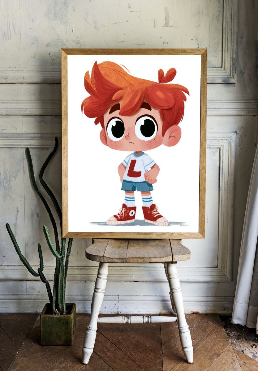 Red-Haired Boy Cartoon Poster. — room view 1