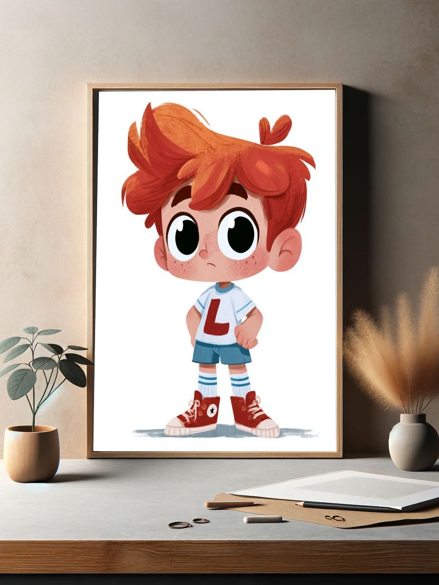 Red-Haired Boy Cartoon Poster. — room view 2