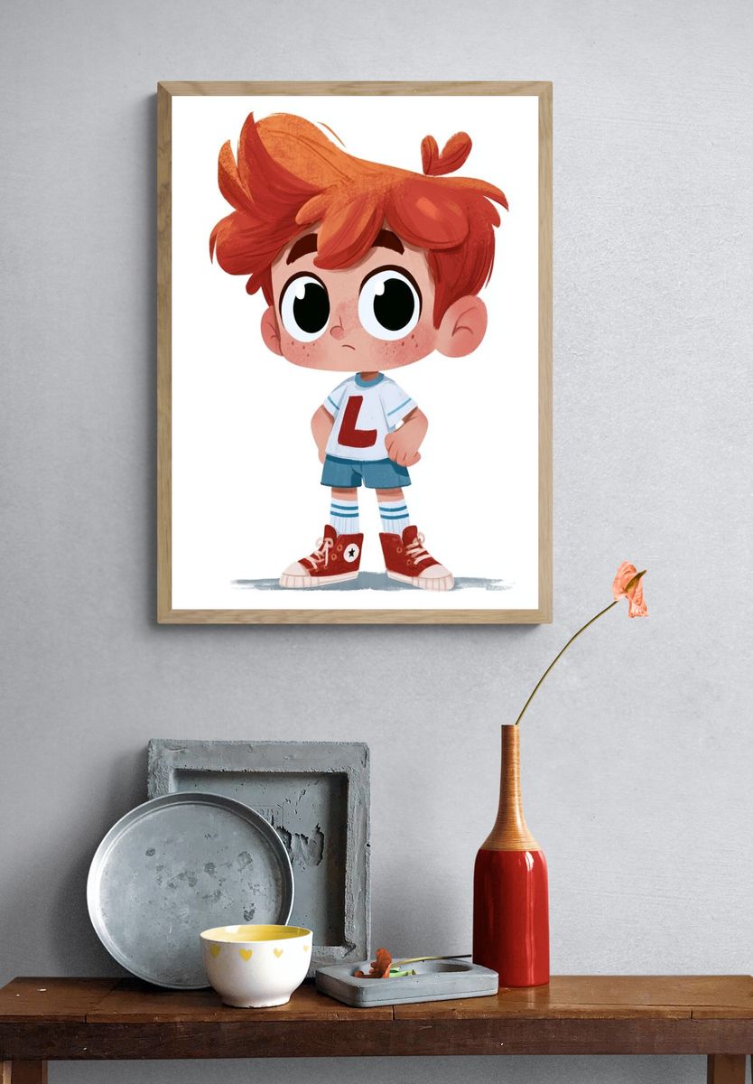 Red-Haired Boy Cartoon Poster. — room view 3