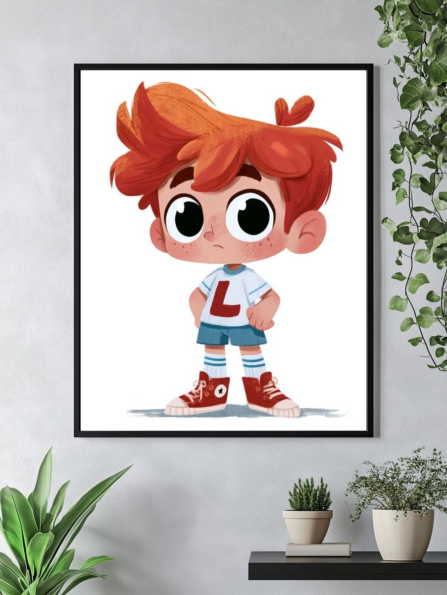 Red-Haired Boy Cartoon Poster. — room view 4