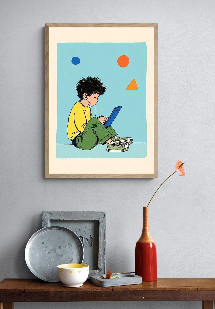 Child with Tablet — Illustration Print. — room view 3