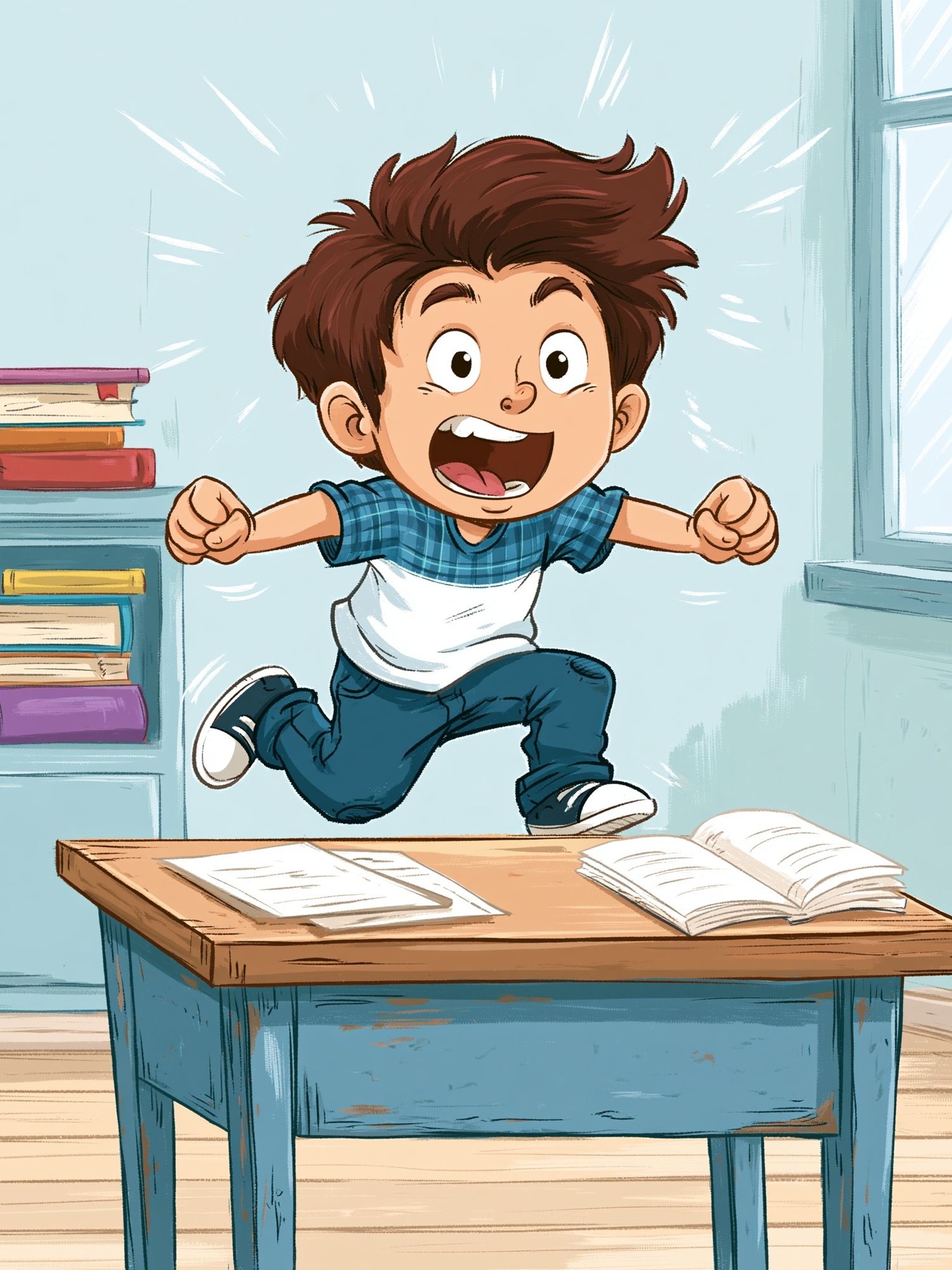 Excited Boy Classroom Illustration Poster. poster detail