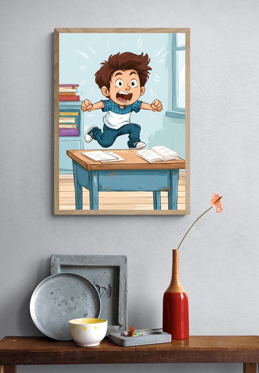 Excited Boy Classroom Illustration Poster. — room view 3