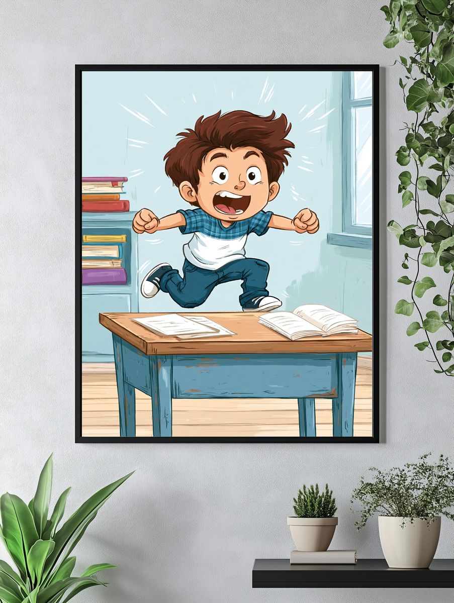 Excited Boy Classroom Illustration Poster. — room view 4