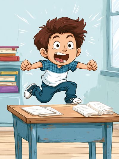 Excited Boy Classroom Illustration Poster.
