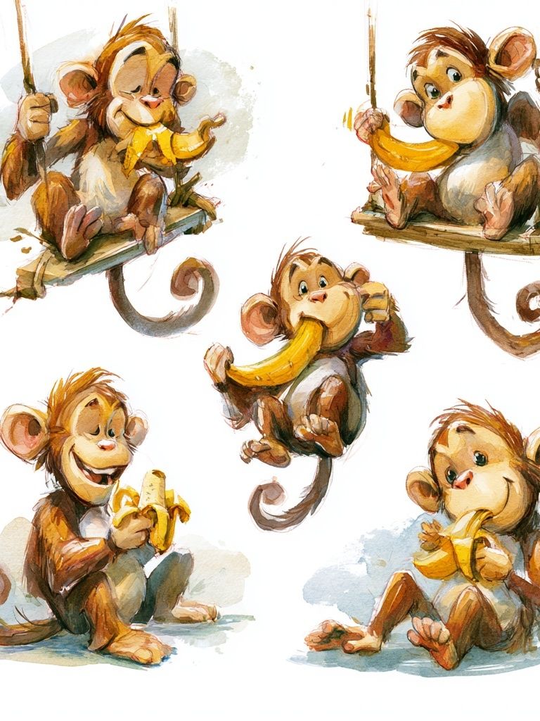 Playful Monkeys Watercolor Poster. poster — kids art