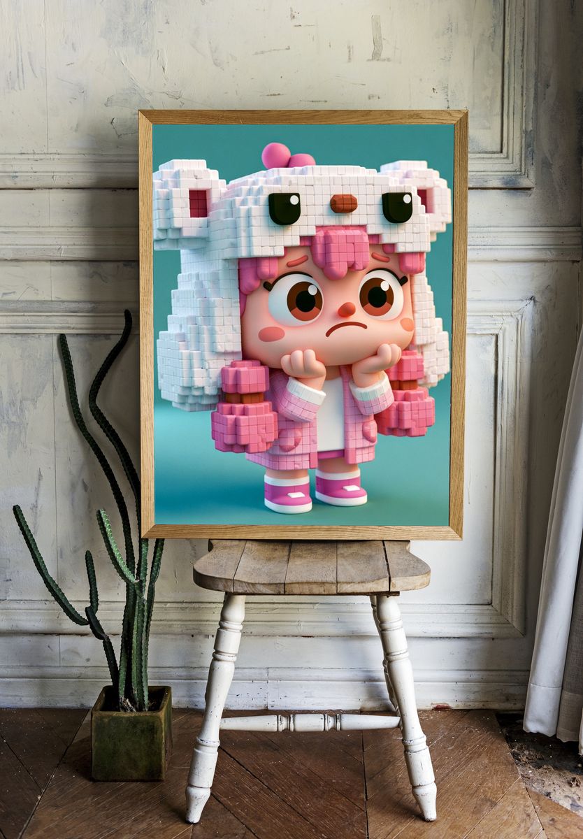Cute Blocky Girl Character Print. room preview