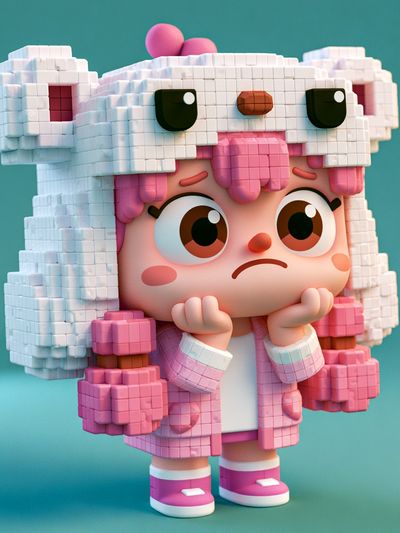 Cute Blocky Girl Character Print. poster