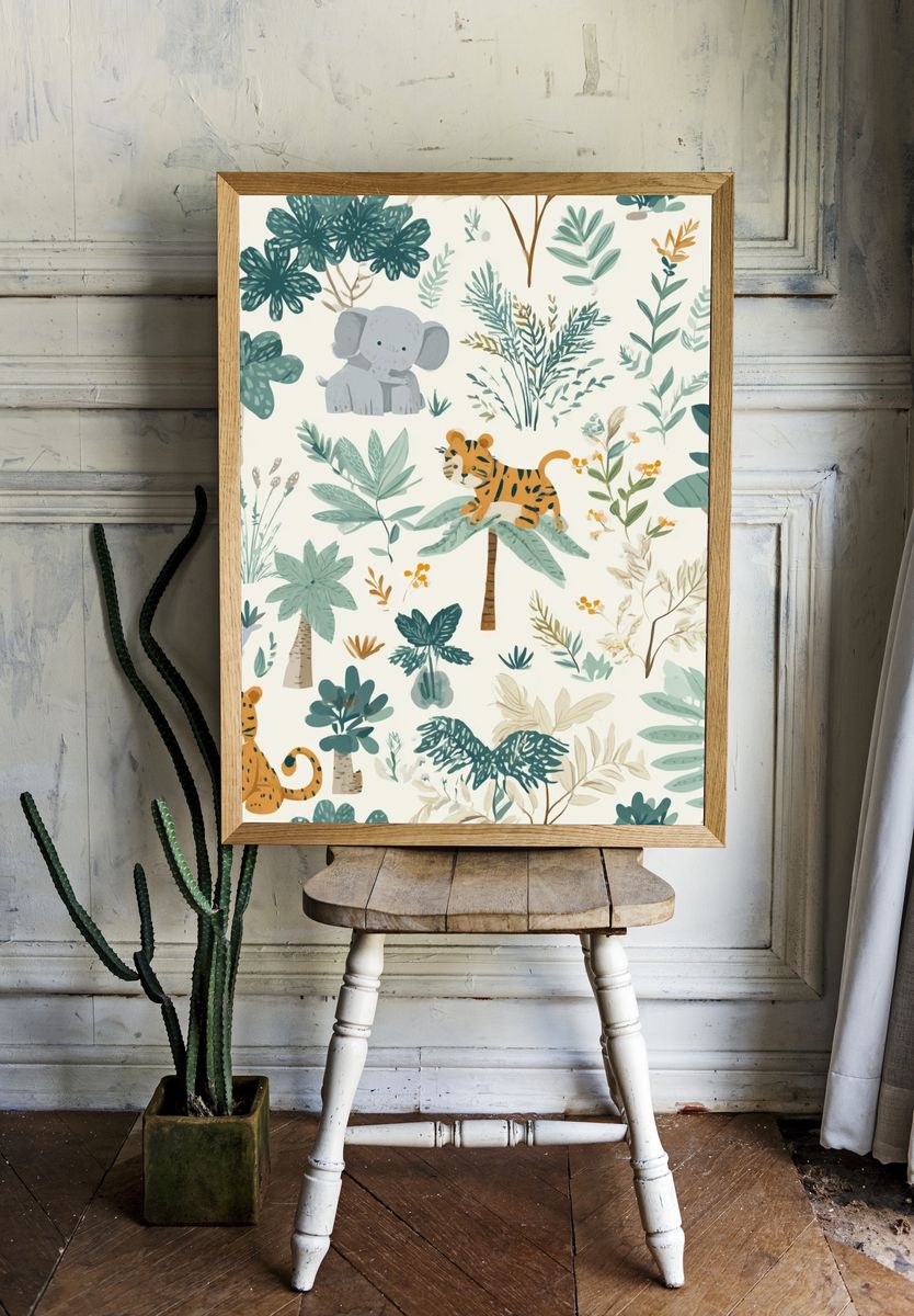 Safari Jungle Nursery Illustration Poster. — room view 1
