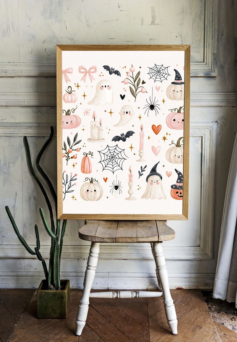Halloween Pumpkin Ghost Print. room preview