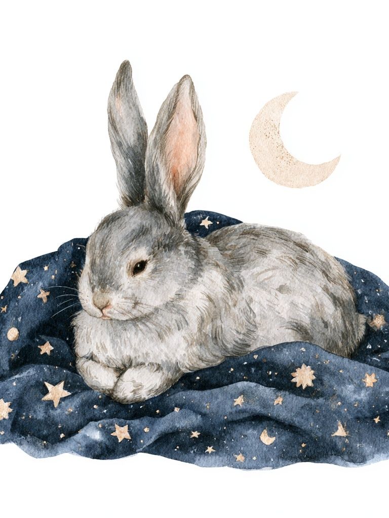 Moonlit Rabbit Nursery Print. poster detail
