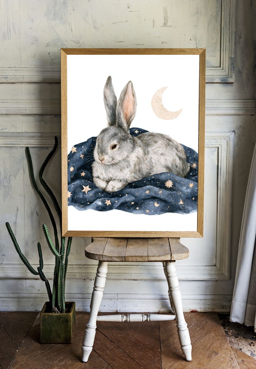 Moonlit Rabbit Nursery Print. — room view 1