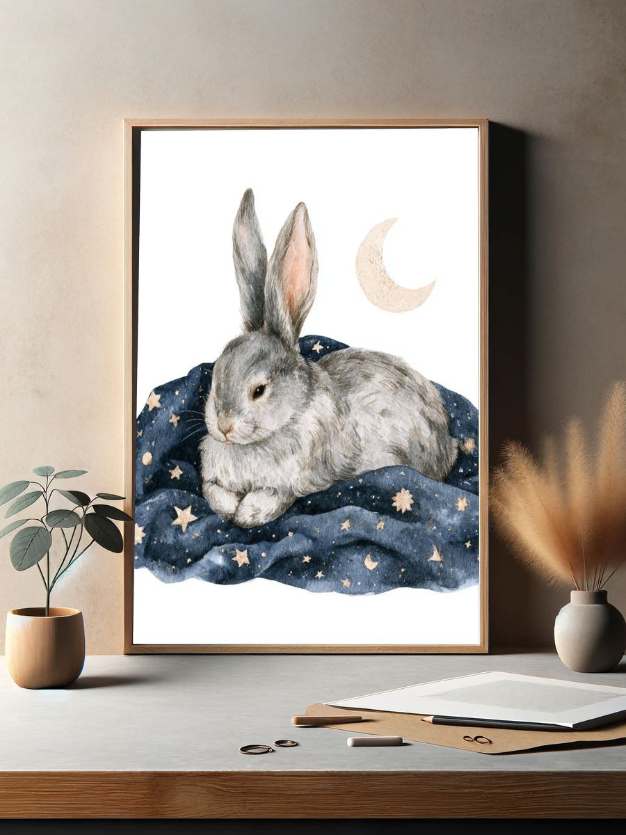Moonlit Rabbit Nursery Print. — room view 2